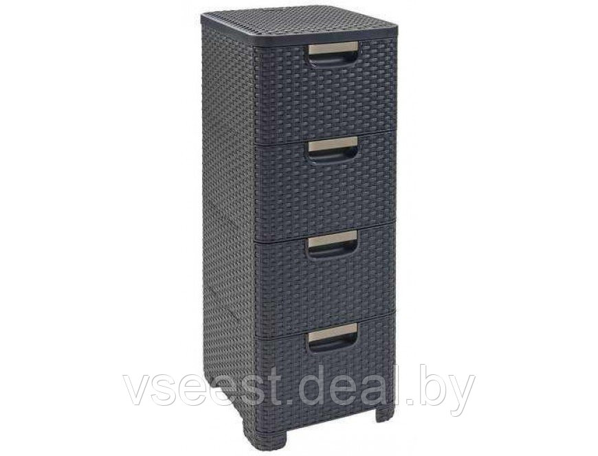 Комод 4Х STYLE RATTAN DRAWER DRG 308,графит, пластик, 213701 ( spr)