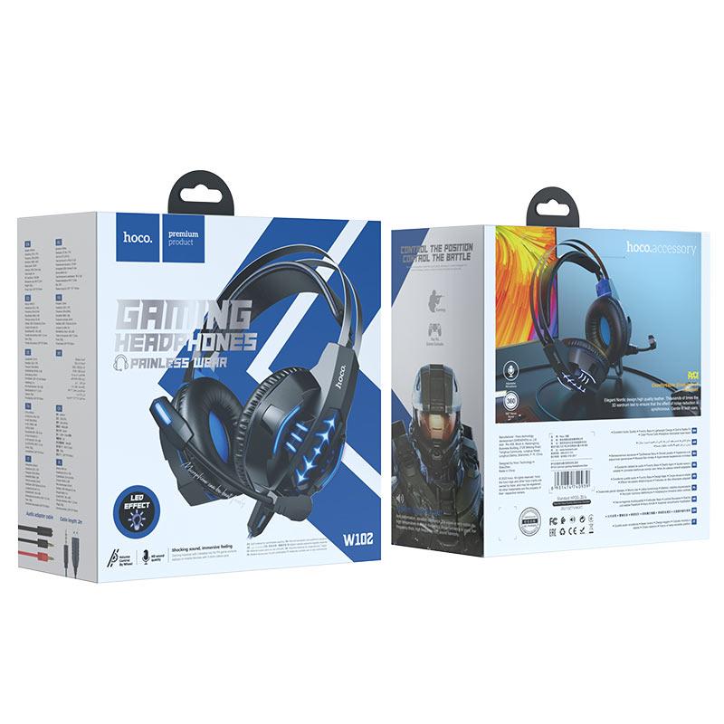Наушники Hoco W102 полноразмерные игровые с микрофоном (2 м.,USB+3,5 мм) цвет: синий