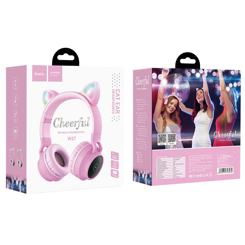 Наушники Hoco W27 полноразмерные с микрофоном (1.2 м) цвет: розовый - фото 1 - id-p58649245