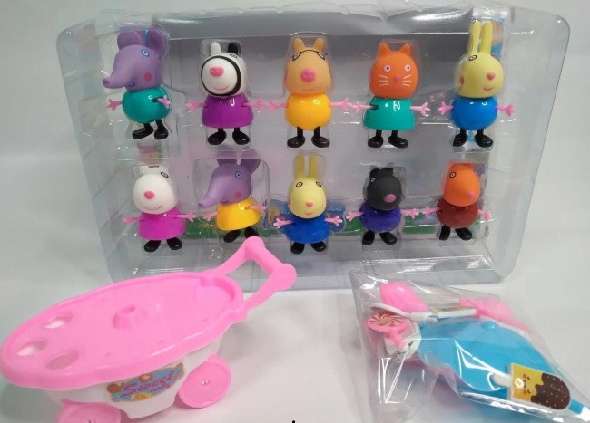 Друзья Свинки Пеппы набор фигурок 10 в 1 + тележка с мороженым - фото 3 - id-p143823636