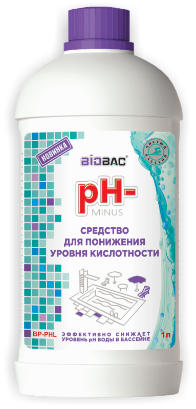 PH- минус. Средство для понижения уровня кислотности 1 литр, BIOBAC