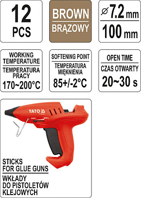 Стержни для термопистолета 7,2х100мм коричневые (12шт) YT-82447, фото 2