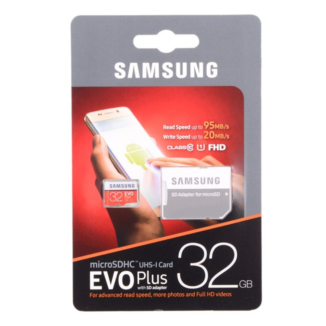 Карта памяти MicroSD 32GB - Samsung Evo Plus, класс 10, UHS-I, скорость: 95/20 Mb/s + адаптер - фото 6 - id-p149074949