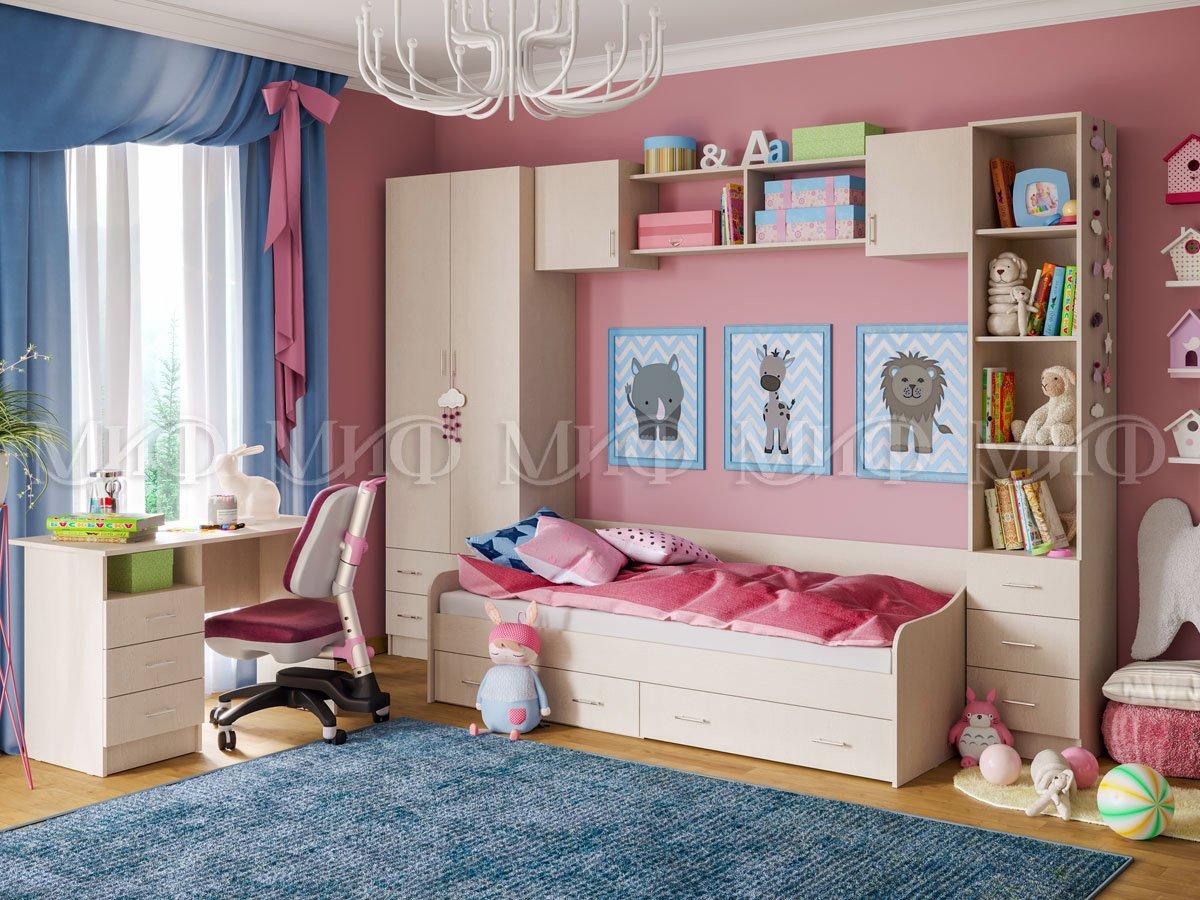 Детская комната Вега 1 с рисунком + стол (дуб беленый) фабрика Миф - фото 5 - id-p149081507