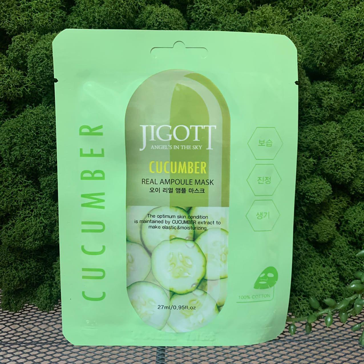 Тканевая маска  с экстрактом огурца Jigott Cucumber Real Ampoule Mask