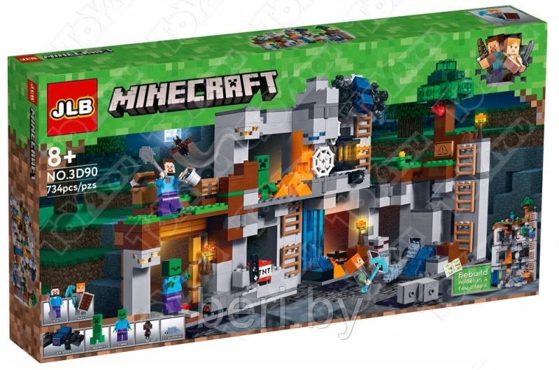 3D90 Конструктор JLB Minecraft "Приключения в шахтах", 734 детали, аналог Lego Minecraft 21147