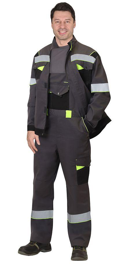 Костюм «СИРИУС-ХОВАРД» куртка, полукомбинезон темно-серый с черным и лимонным кантом СОП 50 мм