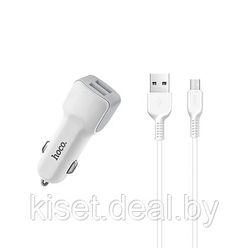 Автомобильное зарядное устройство HOCO Z23 2USB 2.4A с кабелем microUSB белое