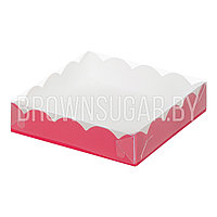 Коробка для печенья с прозрачной крышкой Красная матовая (Россия, 155х155х35 мм) 080414