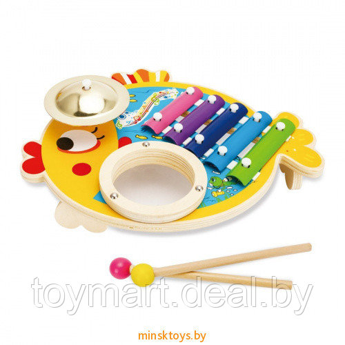 Музыкальный центр для детей - Рыбка 3в1: ксилофон, барабан, тарелка, Mapacha 76810 - фото 1 - id-p149231866