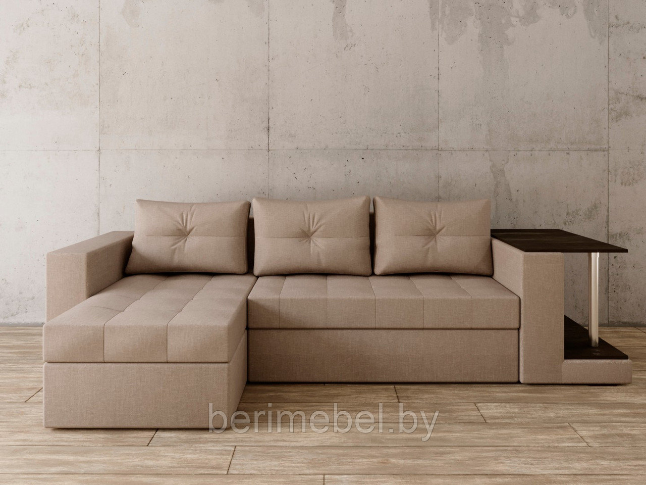 Угловой диван Константин со столом серо-коричневая рогожка