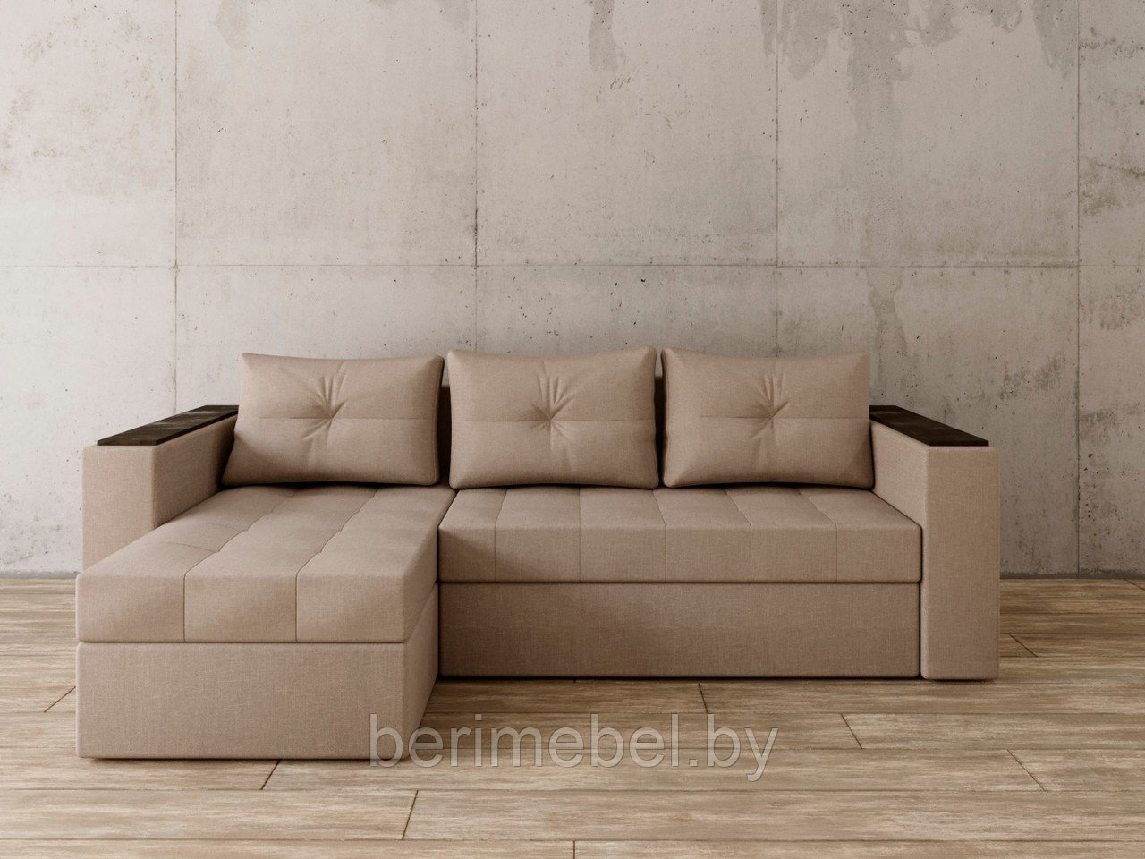 Угловой диван Константин с декором бежевая рогожка