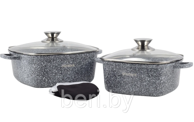 100508 Набор кастрюль с мраморным покрытием, набор посуды Ofenbach, с прихватками - фото 4 - id-p149270642