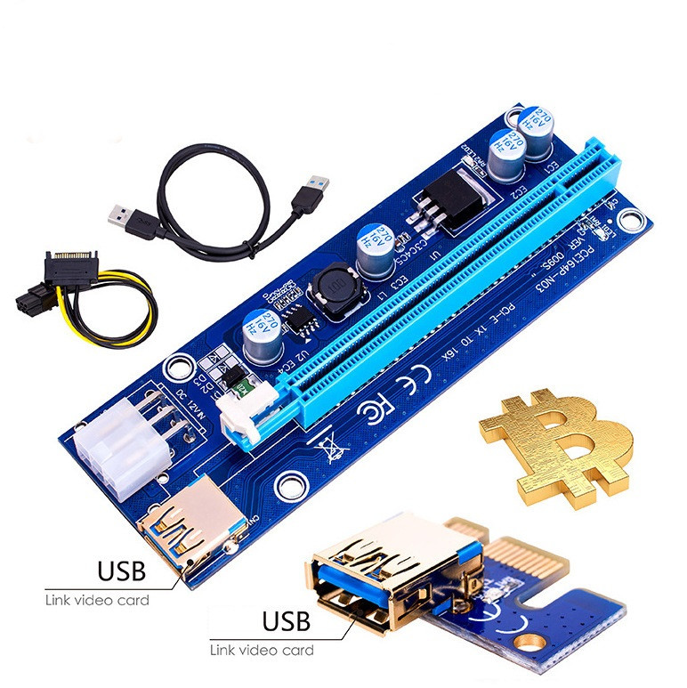 Адаптер - райзер USB3.0 PCI-E 1X на 16X, 6pin (ver.009S) 555778