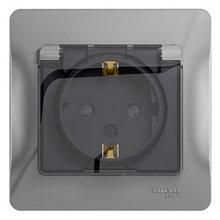 Розетка с заземлением со шторками с крышкой,  IP44,  АЛЮМИНИЙ Schneider Electric GLOSSA