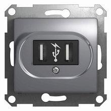 USB РОЗЕТКА, 5В /1400 мА, 2 х 5В /700 мА, АЛЮМИНИЙ Schneider Electric GLOSSA - фото 1 - id-p147593641