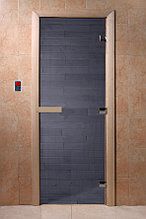 Дверь для бани и сауны стеклянная (стекло 6мм, цвет ГРАФИТ) размер 700*1900 мм, коробка хвоя