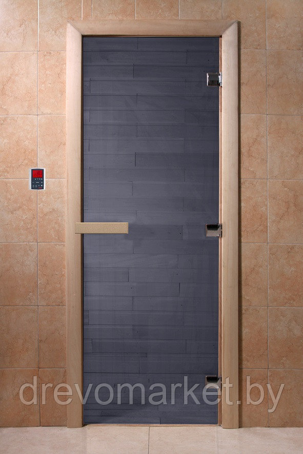 Дверь для бани и сауны стеклянная (стекло 8мм, цвет ГРАФИТ) размер 700*1900 мм, коробка лиственная - фото 1 - id-p149300963