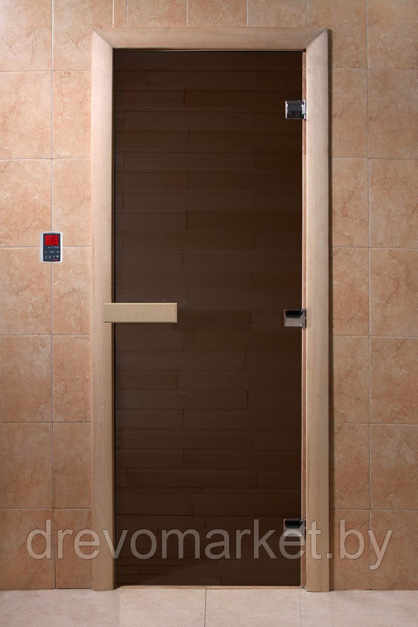Дверь для бани стекло Матовое цвета ГРАФИТ, толщина 6 мм на 3-х петлях, DoorWood 700*1900,коробка хвоя
