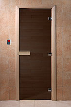Дверь для бани стекло Матовое ГРАФИТ, 8 мм, 3 петли МЕТАЛЛ,  700*1900,коробка лиственная