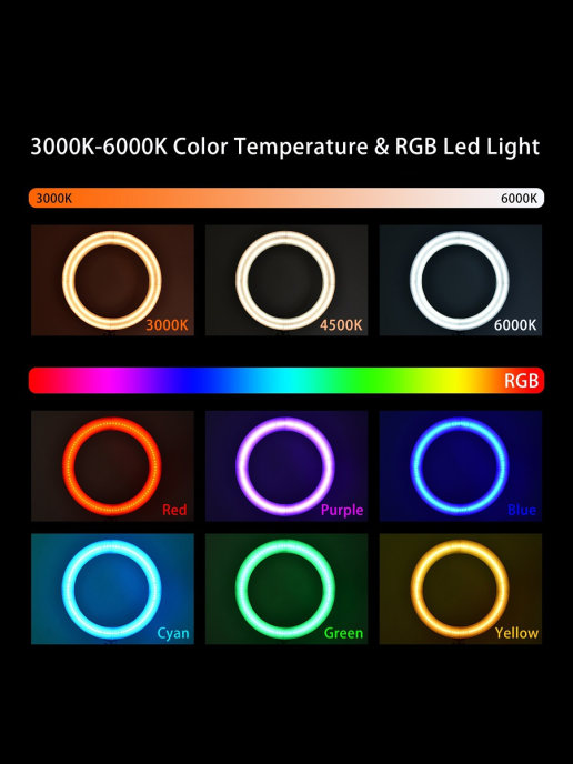 Кольцевая LED лампа RGB MJ-33 33 см. + штатив 2м. + держатель для телефона - фото 6 - id-p144433443