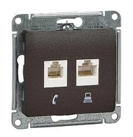 Розетка двойная RJ11+RJ45, кат.5E, ШОКОЛАД Schneider Electric GLOSSA