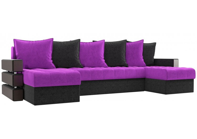 П-образный диван Венеция фиолетовый вельвет/чёрный вельвет - фото 1 - id-p149225065