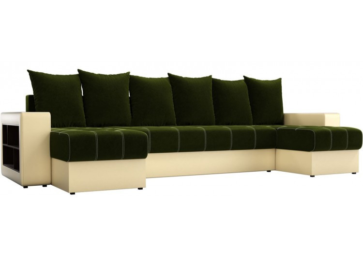 П-образный диван Дубай зелёный вельвет/бежевая экокожа - фото 1 - id-p149225070