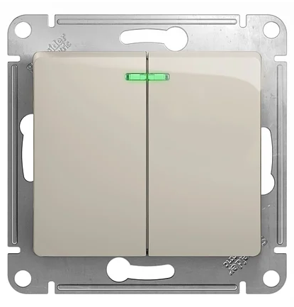 Выключатель двухклавишный с подсветкой, МОЛОЧНЫЙ Schneider Electric GLOSSA - фото 1 - id-p147593859