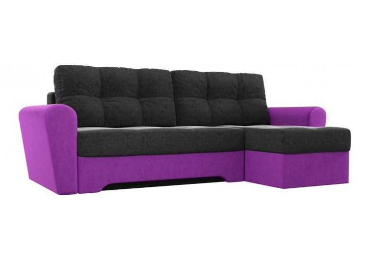 Угловой диван Амстердам чёрно - фиолетовый вельвет