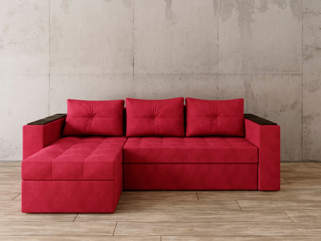 Угловой диван Константин с декором красный вельвет - фото 1 - id-p149225568