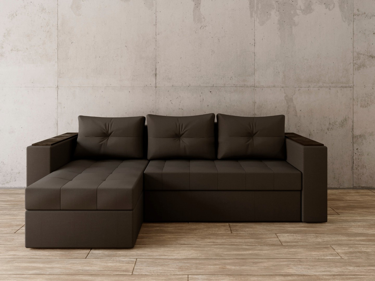 Угловой диван Константин с декором тёмно-серая рогожка