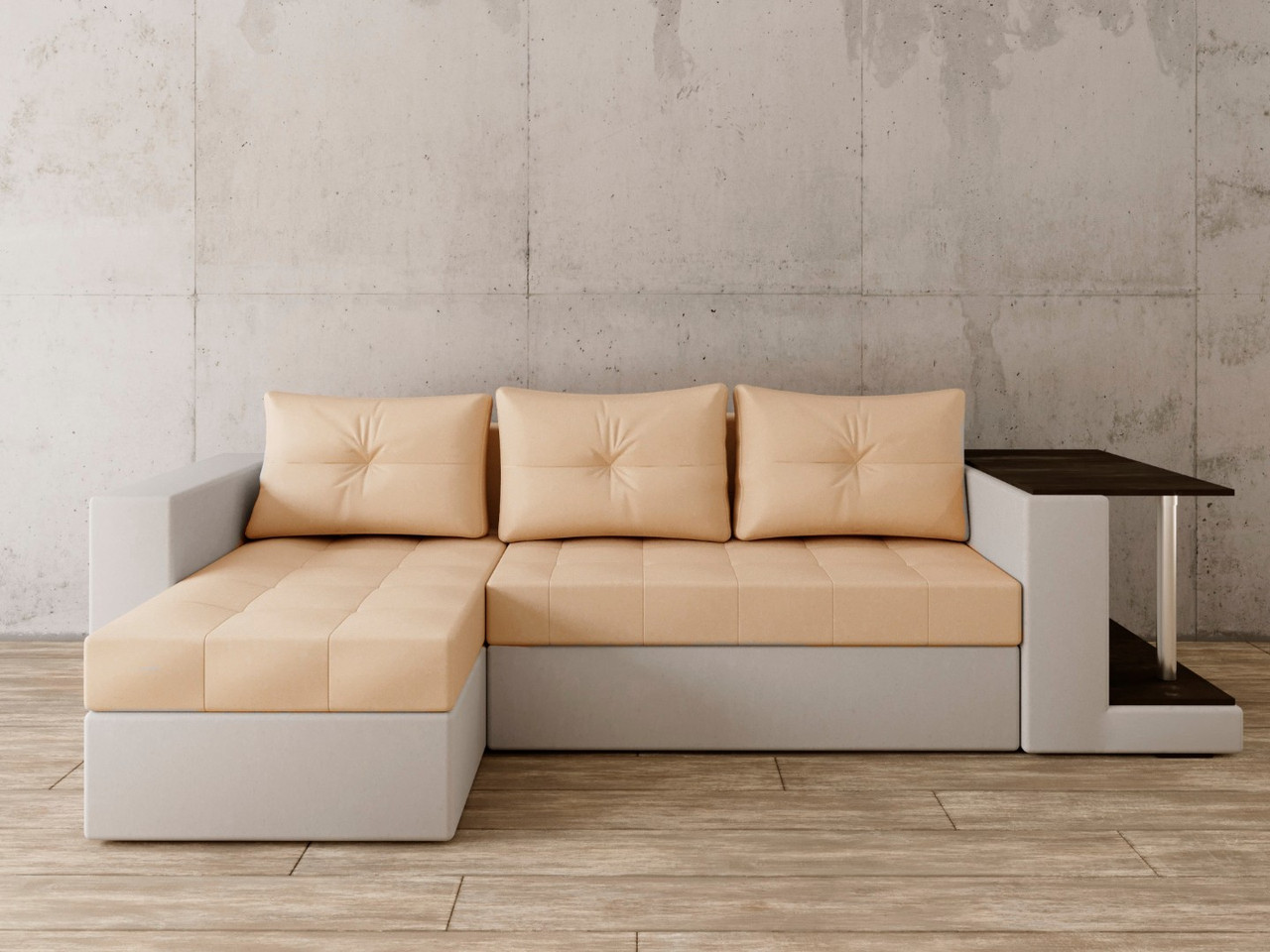 Угловой диван Константин со столом бежевая экокожа/белая экокожа - фото 1 - id-p149225576