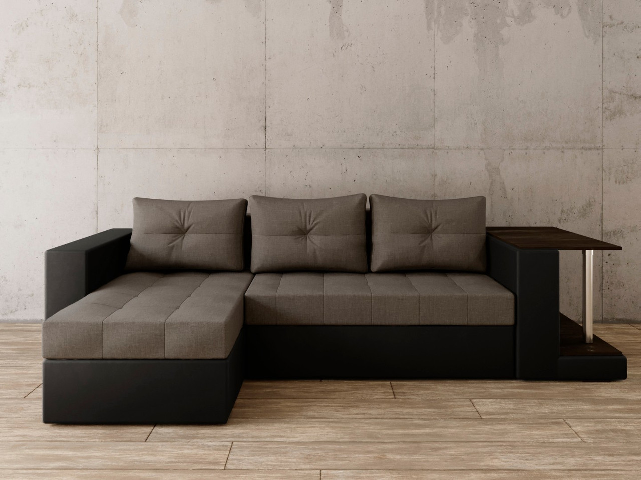 Угловой диван Константин со столом серая рогожка/чёрная экокожа - фото 1 - id-p149225579