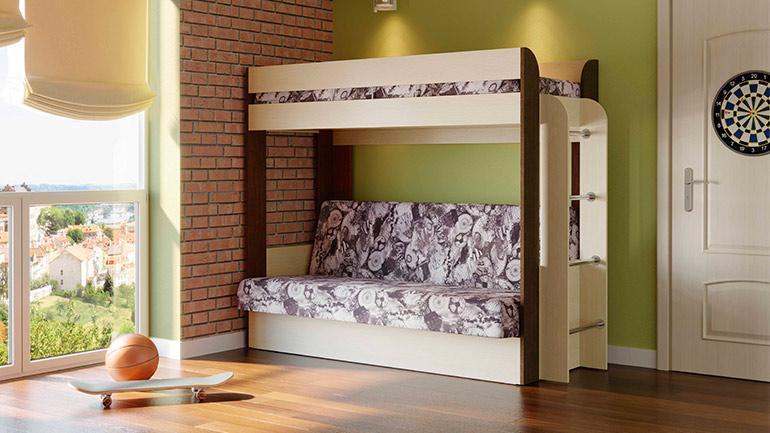 Кровать двухъярусная "Немо" чердак+диван (Лас Вегас, архитектура) Олмеко