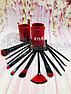 Набор кистей для макияжа в тубусе KYLIE RED/Black, RED/White 12 шт В черном тубусе  с красным оформлением, фото 10