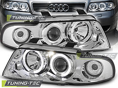 Передние фары Audi A4 B5 angel eyes chrome