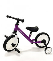 Велосипед-беговел детский 2 в 1 педали + доп.колеса Delanit (арт.TF-01) фиолетовый, фото 1