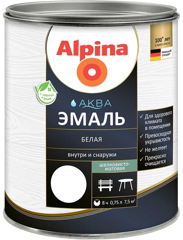 Эмаль Alpina Аква эмаль, белая шелковисто-матовая 2,5 л/3,05 кг, акриловая водно-дисперсионная - фото 1 - id-p149491643