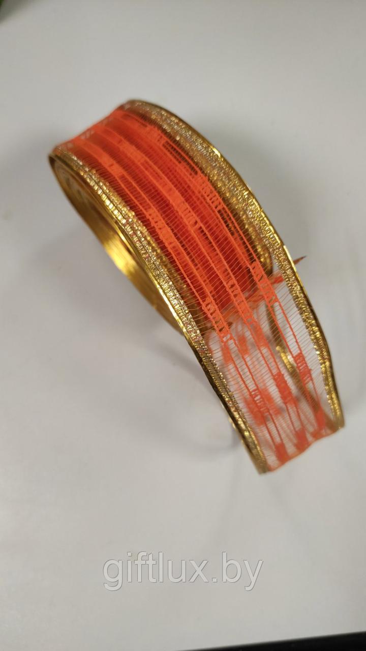 Тесьма сетка лен 4см/10м оранжевый с люрексом - фото 1 - id-p149494408