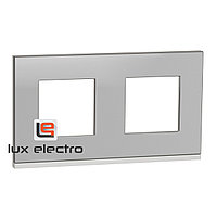 Рамка 2-постовая, горизонтальная, алюминий матовый/белый Unica Pure Schneider Electric