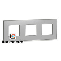 Рамка 3-постовая, горизонтальная, алюминий матовый/белый Unica Pure Schneider Electric