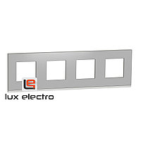 Рамка 4-постовая, горизонтальная, алюминий матовый/белый Unica Pure Schneider Electric