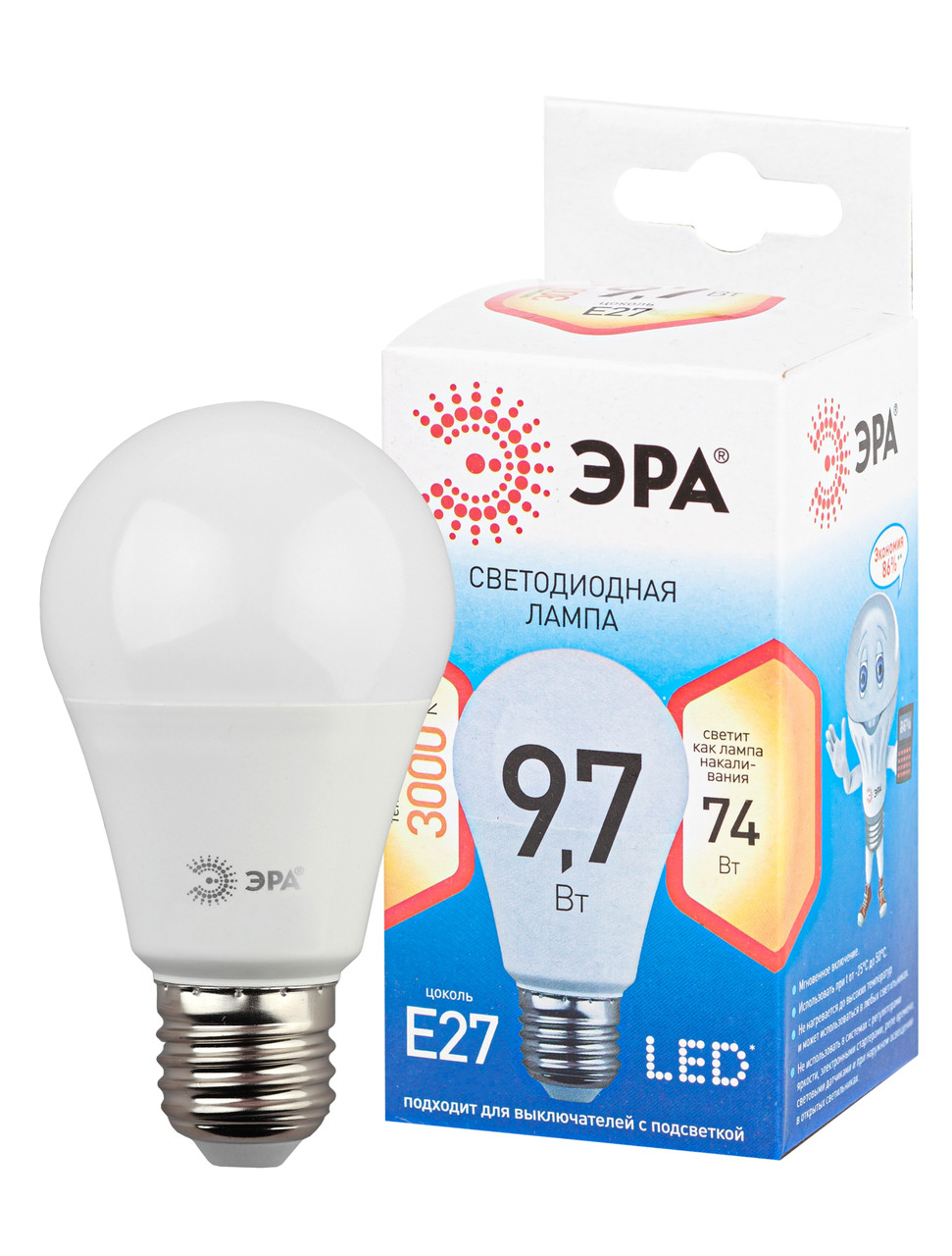 Лампа светодиодная ЭРА LED A60-13W-827-E27 QX (диод, груша, 9,7Вт, теплый свет, E27) - фото 2 - id-p149529050