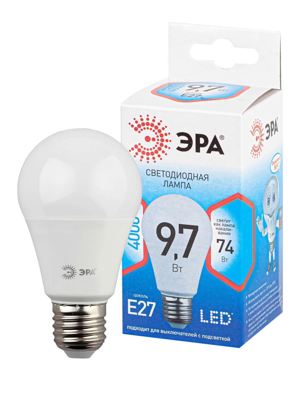 Лампа светодиодная ЭРА LED A60-13W-840-E27 QX (диод, груша, 9,7Вт, нейтральный свет, E27) - фото 2 - id-p149530526