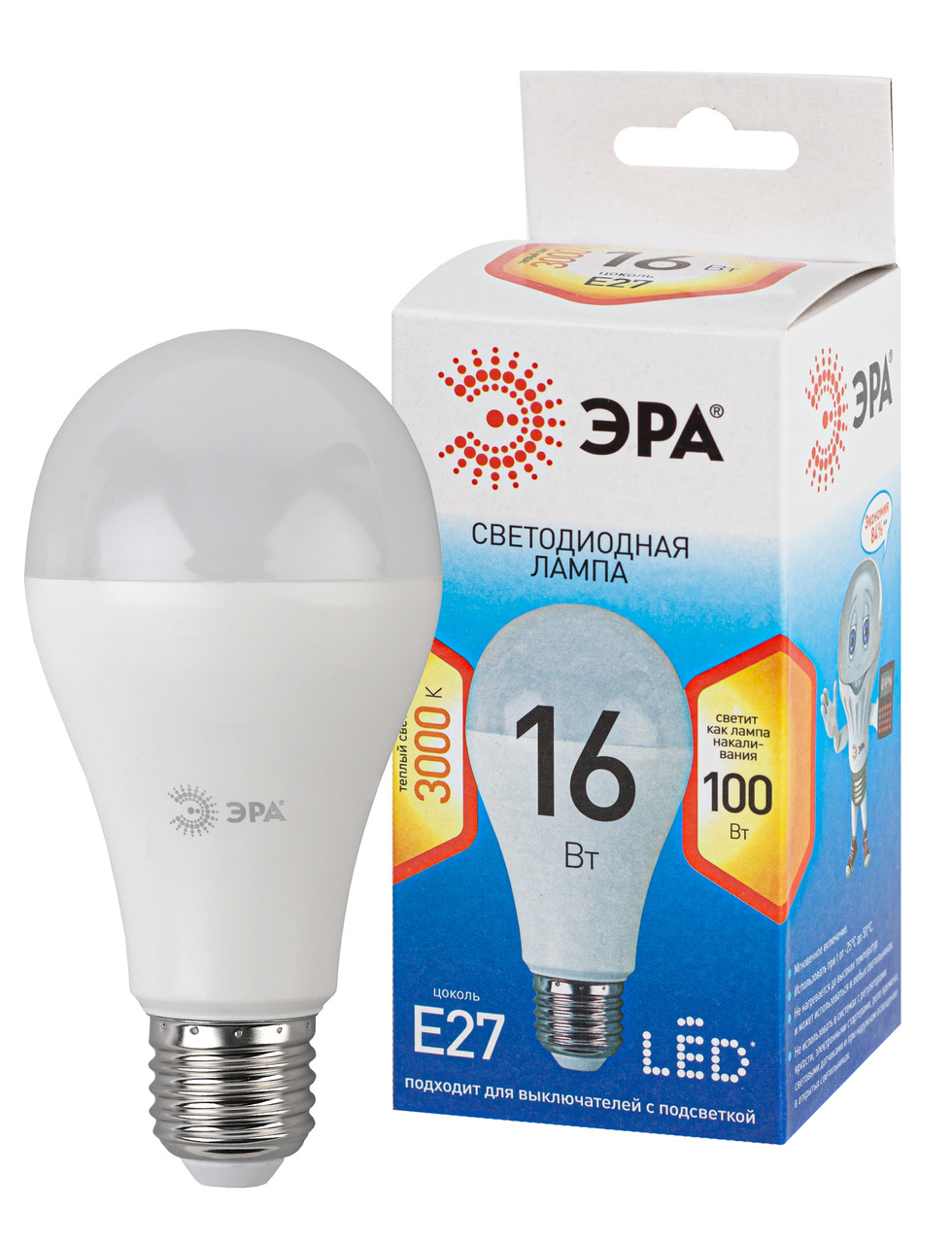 Лампа светодиодная ЭРА LED A65-19W-827-E27 QX (диод, груша, 16Вт, теплый свет, E27) - фото 2 - id-p149535744