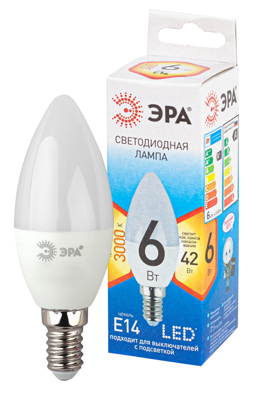Лампа светодиодная ЭРА LED B35-7W-827-E14 QX (диод, свеча, 6Вт, теплый свет, E14) - фото 2 - id-p149540756