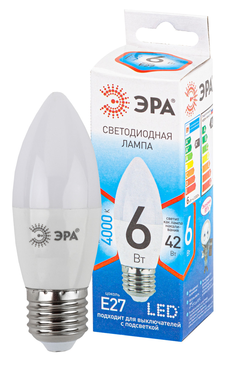 Лампа светодиодная ЭРА LED B35-7W-840-E27 QX (диод, свеча, 6Вт, нейтральный свет, E27) - фото 2 - id-p149553434