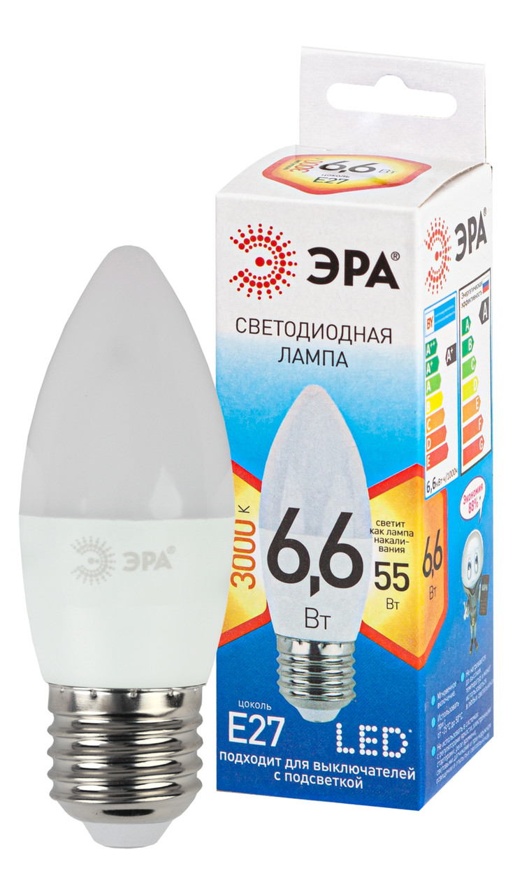 Лампа светодиодная ЭРА LED B35-9W-827-E27 QX (диод, свеча, 6,6 Вт, теплый свет, E27) - фото 2 - id-p149553924