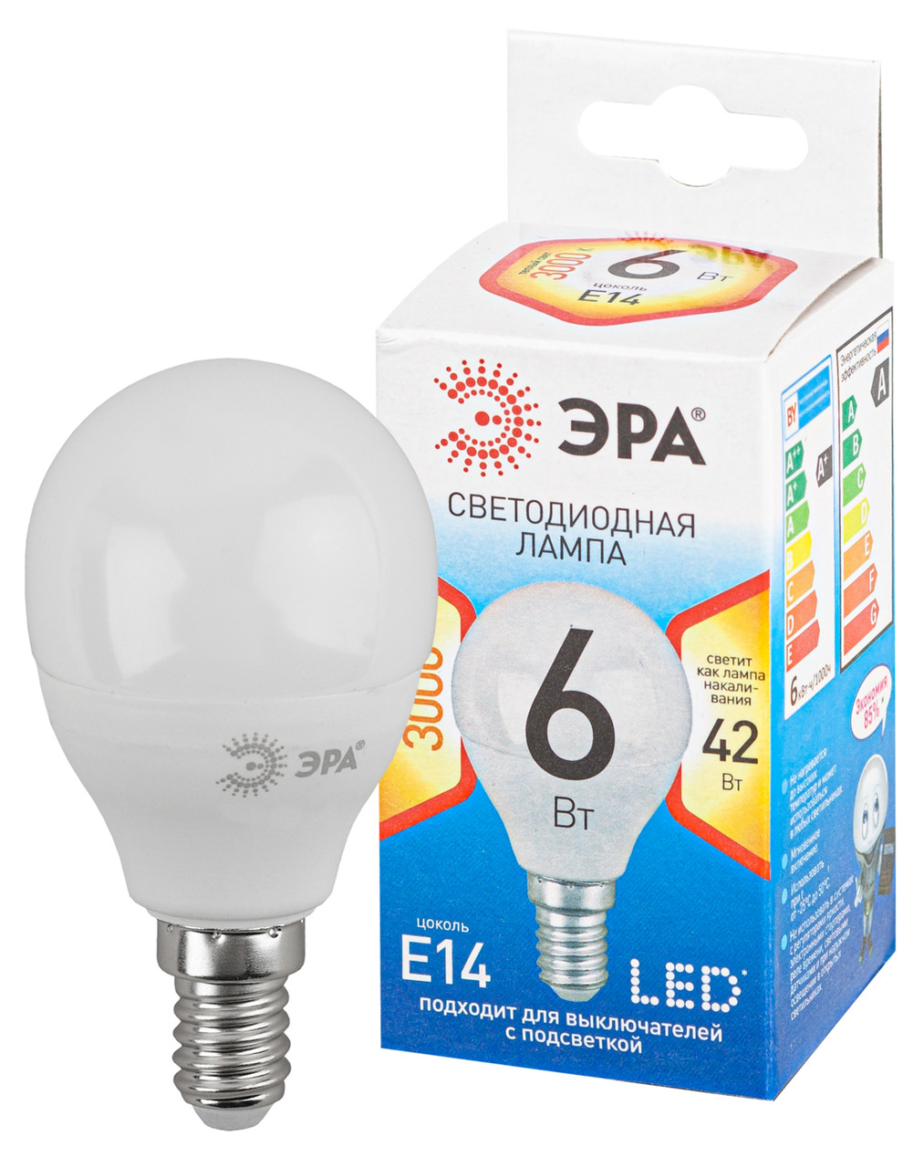 Лампа светодиодная ЭРА LED P45-7W-827-E14 QX (диод, шар, 6Вт, теплый свет, E14) - фото 2 - id-p149558809